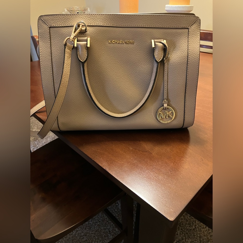 Michael Kors Taupe Leather Satchel With Dustbag